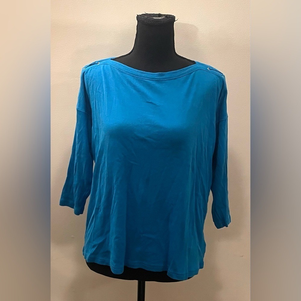 Chaps-โ Teal 3/4 Sleeve Women's Top Size L - Picture 2 of 8